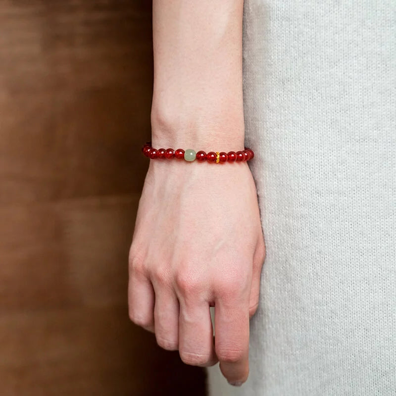 Bracciale in agata rossa e giada Hetian – design tradizionale cinese per uomo e donna