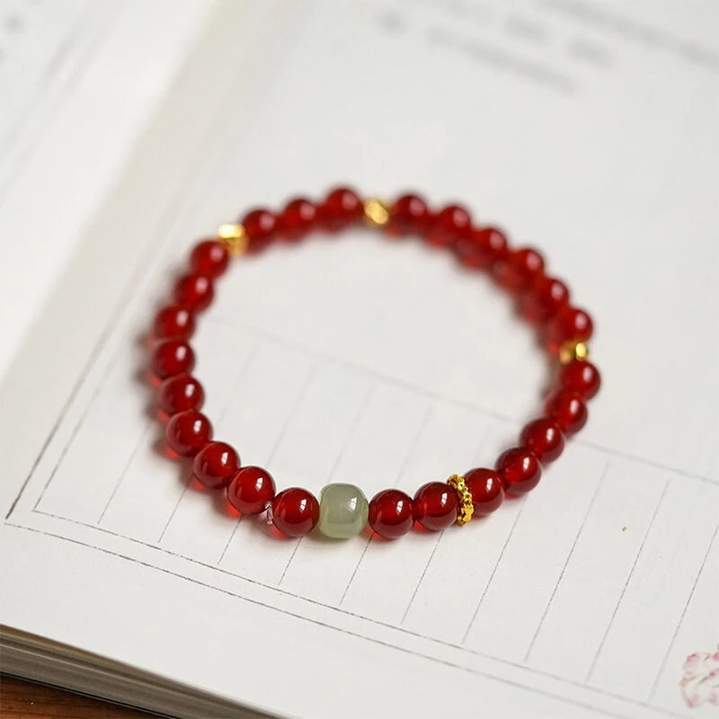 Bracciale in agata rossa e giada Hetian – design tradizionale cinese per uomo e donna