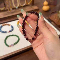 Ossidiana viola e quarzo fragola Bracciale con perline – Simbolico e naturale per donna