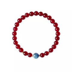 Agata rossa bordeaux e lapislazzuli Bracciale con perline – Stile tradizionale cinese per donna
