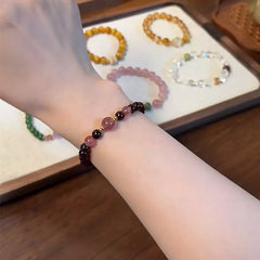 Ossidiana viola e quarzo fragola Bracciale con perline – Simbolico e naturale per donna