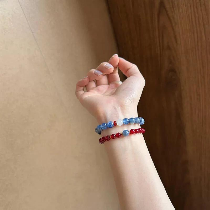 Agata rossa bordeaux e lapislazzuli Bracciale con perline – Stile tradizionale cinese per donna