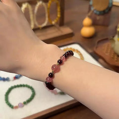 Ossidiana viola e quarzo fragola Bracciale con perline – Simbolico e naturale per donna
