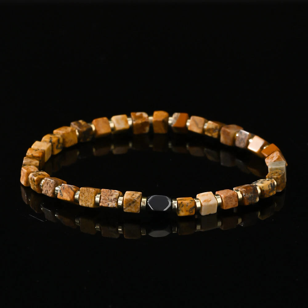 Picture Jasper & Iron Meteorite Bracelet – Symbolic Gemstone Jewelry for Men (4mm)