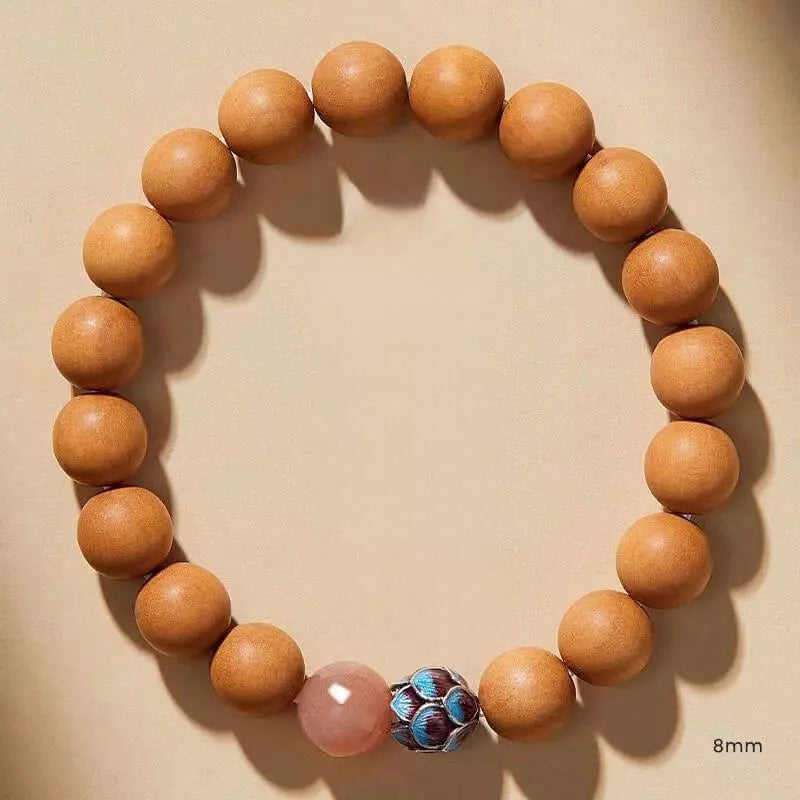 Bois de pêcher ancien et agate rose Bracelet – Symbolique orientale for femme (8/10mm)