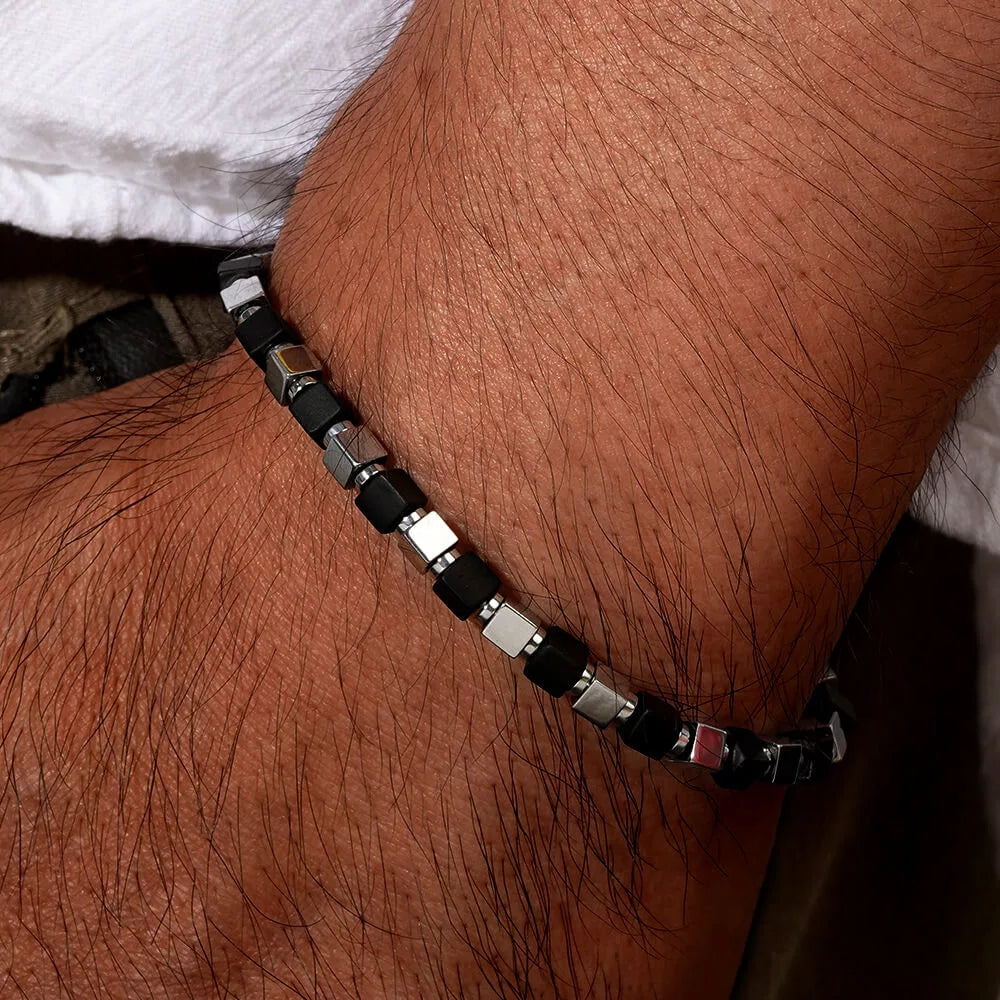 Hématite Bracelet – Style mat acier gris carré pour Hommes (4mm)