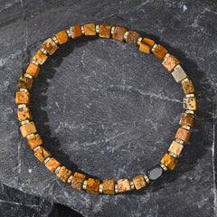 Picture Jasper & Iron Meteorite Bracelet – Symbolic Gemstone Jewelry for Men (4mm)