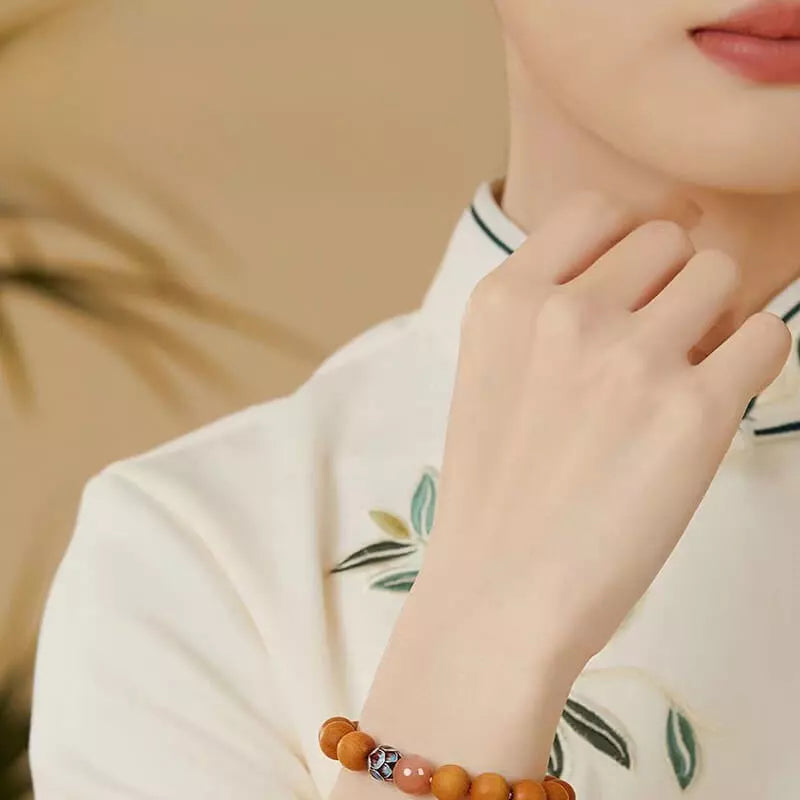 Bois de pêcher ancien et agate rose Bracelet – Symbolique orientale for femme (8/10mm)