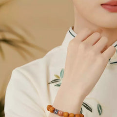 Bois de pêcher ancien et agate rose Bracelet – Symbolique orientale for femme (8/10mm)