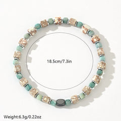 Bracelet en météorite de fer, amazonite carrée et pierre impériale blanche – Style minimaliste et symbolique pour homme (4 mm)